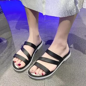 Flat Sandals for Women Trend Summer Outwear Flat Heels Fashion Beach Slippers Zapatos para mujeres Shoes 36 чёрный