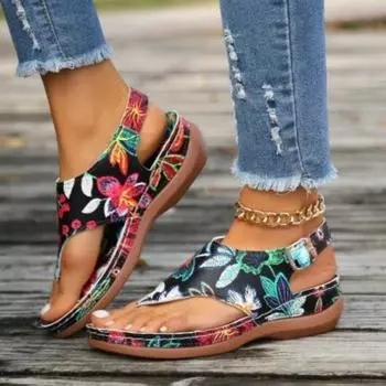 Flat Sandals Summer New Round Head Clip Toe Line Buckle Roman Shoes Comfortable Non-slip Women s Shoes 36