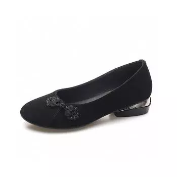 Flat shoes women s new retro buckle light mouth single shoes black new Chinese low heel women 34