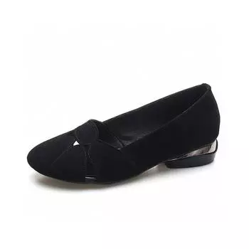 Flat shoes women s spring new round head shallow mouth hollow single shoes black sheepskin low heel four-season shoes 34