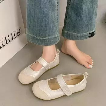 Flat silver single shoes women s summer new with skirt Velcro Mary Jane shoes Doudou shoes 35