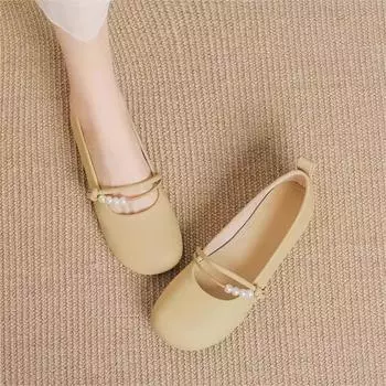 Flat-soled women s single shoes, new spring and autumn pearl flat-soled soft-soled non-slip and comfortable women s shoes 35 абрикосовый