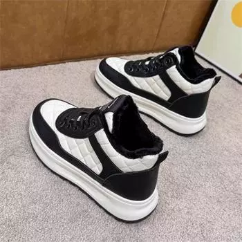 Fleece high-top shoes for women s 2024 new autumn and winter versatile thick-soled casual white shoes, fleece warm two-cotton sports shoes 35