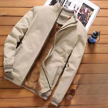 Fleece Jacket Men s Winter Korean Version Trendy Slim-fitting Youth Stand-up Collar Cotton Large-size Jacket Men s Clothing M чёрный