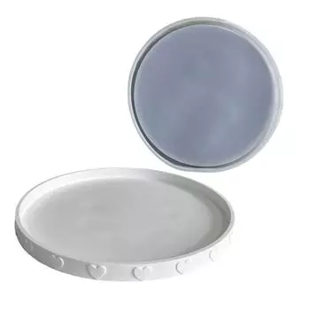Flexible Silicone Mold for Heart Print Dish Epoxy Round Shaped Tray Making Mould Creative Storage Plate Accessory Mould