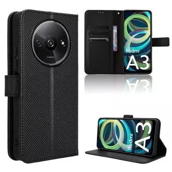 Флип-чехол для Xiaomi Redmi A3 / Poco C61 кожаный чехол [Flip Vintage Leather] ударопрочный прочный ретро-чехол для телефона Redmi A3/Xiaomi Poco C61 чёрный