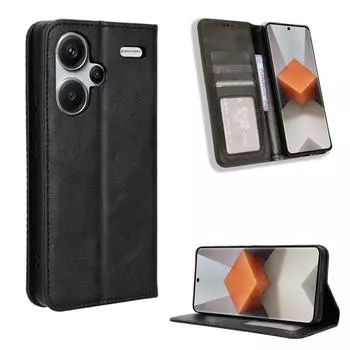 Флип-чехол для Xiaomi Redmi Note 13 Pro+ Plus 5G кожаный чехол [Flip Vintage Leather] ударопрочный прочный ретро-чехол для телефона Xiaomi Redmi Note 13 Pro+ чёрный