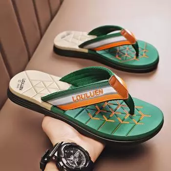 Flip-flops men s summer 2024 new sports non-slip and wear-resistant large-size home slippers Vietnam pinch foot beach sandals 39 темно-зеленого