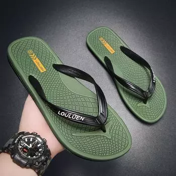 Flip-flops men s summer wear non-slip and wear-resistant soft-soled pinch sports slippers outdoor Vietnamese seaside beach sandals 40 зелёный