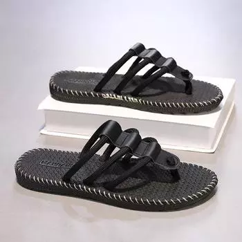 Flip-flops men s tide 2025 summer wear non-slip soft bottom wear-resistant foot clip fashion beach men s sandals 39 чёрный