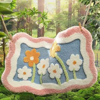 Flocked 3D Flower Pattern Bathroom Absorbent Non Slip Mat Home Floor Entering Door Bedroom Carpet 40x60cm