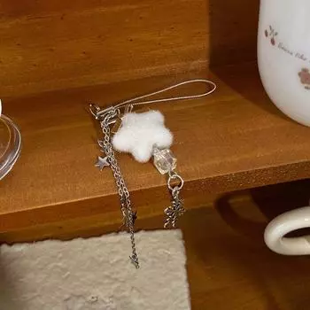 Flocking Star Phone Chain Snowflake Charm Lanyard Anti-Lost Hanging Rope Bag Decor Pendant Christmas Gifts 1Pc