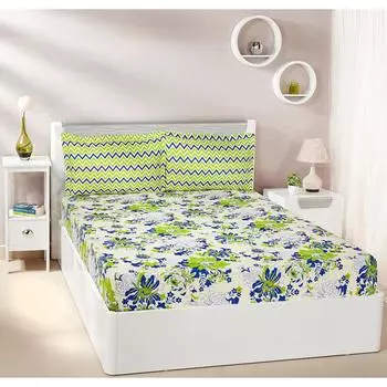 Floral Breeze 144 ТС 100% Хлопок Двуспальная Простыня с 2 Наволочками, Зеленый , 144 - 200 тс зелёный