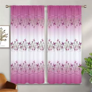 Floral Butterfly 3d Print Curtains, Rod Pocket Semi Blackout Curtains, Bedroom Living Room Office Decorative Curtains, Kids Gift W50xH140(CM)x2PCS&Rod pocket