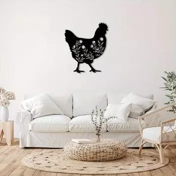 Floral Chicken Metal Wall Art, Metal Wall Art Interior Decoration, Home Office Wall Living Room Hangings Wall decoration
