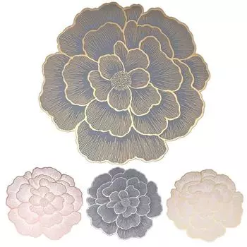 Floral Drink Cup Coasters Kitchen Mat PVC Placemat Hot Pad Table Placemats Dining Table Mat Heat Insulation Non-Slip Kitchen 38cm