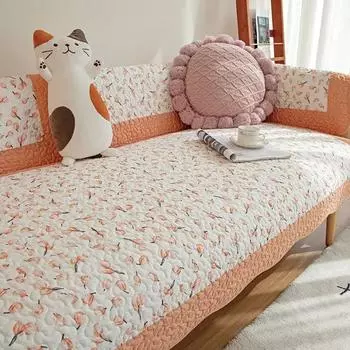 Floral Plaid Pattern Four Season Use Sofa Towel Cotton Fabric Handmade Edging Sofa Cushion Decorate Hotel Furniture Sofa Cover 70x70