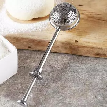 Flour Duster Food Grade Retractable Stainless Steel One-handed Operation Flour Sifter for Baking серебряный