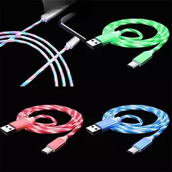 Flow Luminous USB Type C Cable 3A Fast Charge Data Cable для Samsung Xiaomi OPPO IPhone Charger Micro USB Wire LED Cable 1m For Micro