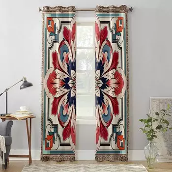 Flower Abstract Lines Window Curtains for Living Room Luxury Bedroom Curtain Kitchen Blinds Drapes Curtains 135W x 60H(cm) x1