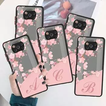 Flower Letter Pink A B C Initial Case For Xiaomi Mi Poco X3 NFC M3 11 10 12 9T 11T 10T Pro Note 10 Lite Matte Hard Phone Covers Xiaomi Poco X3 NFC