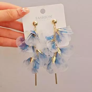 Flower mesh ladies earrings синий