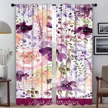 Flower Partition Curtains for Living Room Curtain Halloween Decoration Tulle for Bedroom Shades Home Interior Curtains 2 Pieces W50xH70cmx2pcs-CL
