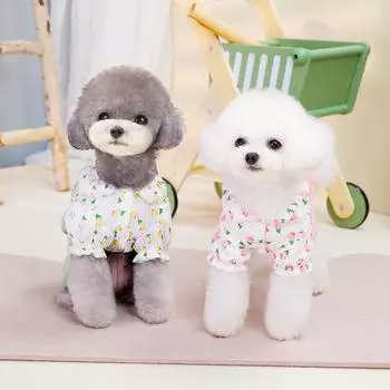 Flower Pattern Pet Dog Clothes for Small Dogs Spring Jumpsuit Puppy Pajamas Cute Cat Clothing Pet Chihuahua Apparel S розовый