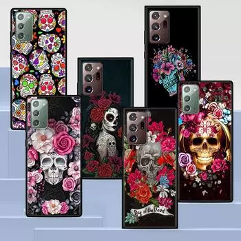 Чехол Flower Skull для Samsung Galaxy Note 20 Ultra 10 Lite 9 8 A12 A52 A51 S20 FE A50 A71 A21s черный мягкий чехол для телефона Samsung Note20 Ultra