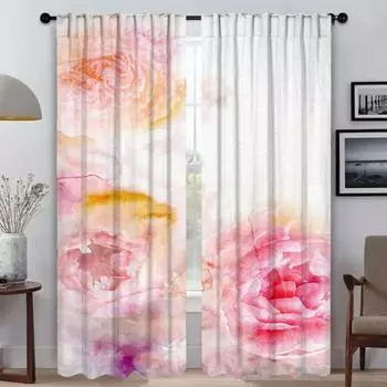 Flowers Kitchen Curtains for Living Room Curtain Tulle for Bedroom Halloween Decoration Home Interior Curtains 2 Pieces Shades W50xH70cmx2pcs-CL