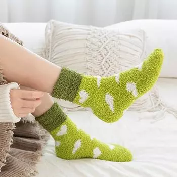 Пушистые короткие носки женские Heart Love Fuzzy зимние женские теплые плюшевые удобные забавные милые кавайные тапочки носки для сна пушистые 35-42