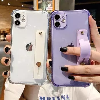 Флуоресцентный противоударный чехол с ремешком на запястье для Iphon 13 12 11pro Max Xr Xs Max X 7 8 Plus, прозрачный мягкий держатель-подставка, задняя крышка For iphone SE 2020
