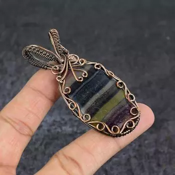 Fluorite Gemstone Handmade Copper Wire Wrap Jewelry Pendant 3.03 E7S00
