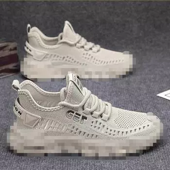 Flying woven men s shoes summer breathable thin mesh hollow sports shoes men s comfortable soft-soled travel casual shoes 39 чёрный