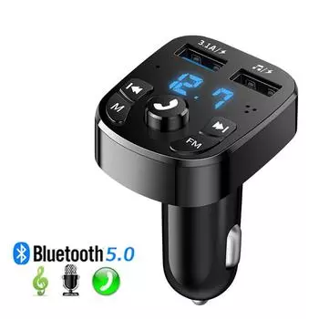 FM-передатчик Aux модулятор Bluetooth 5.0 Handsfree Автомобильный аудио MP3-плеер с быстрой зарядкой 3.1A чёрный