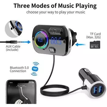 FM-передатчик Bluetooth с громкой связью, беспроводной радиоадаптер, автомобильный комплект, Mp3-плеер чёрный
