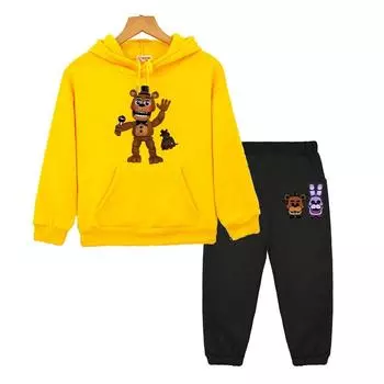 FNAF осенняя толстовка с капюшоном в стиле аниме, флисовая толстовка, детская бутиковая одежда, пуловер с изображением медведя и кролика, кавайная куртка, комплекты с капюшоном для мальчиков и девочек 130