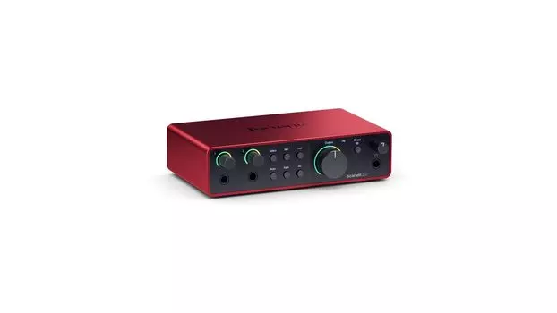Focusrite Scarlett 2i2 USB-аудиоинтерфейс 4-го поколения для подкастинга. Все необходимое программное обеспечение для записи, написания песен, красный