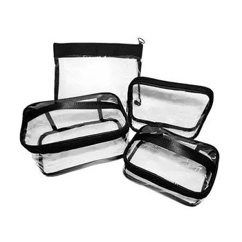 FOIROKASA Makeup Large Vertical Makeup Pouch for Cosmetics and Business Trips 4-Piece Pouch, Waterproof, Transparent, Clear, Compact, Capacity, чёрный