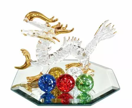 Fokart Handmade Glasswork Feng Shui Good Luck Five Colored Dragon Mirror W111cm FG109XS SizeDragon Shir10