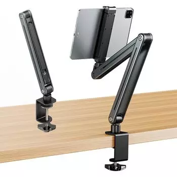 Foldable Bed/Desk Arm Mount Aluminum Alloy 360° Rotation Cantilever Lazy Mobile Phone Holder for IPad/iPhoneX/iPad Pro/N-Switch серебряный