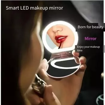Foldable Compact Pocket Touch Makeup Mirror with LED Light 1X/5X Magnifying 3 Colors Cosmetic Charge Mirror белый