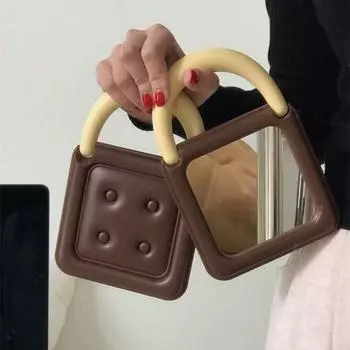 Foldable Desktop Makeup Mirror Portable Table Dressing Mirror Funny Chocolates Shaped Mirror Home коричневый