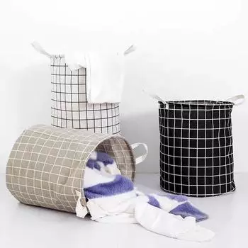 Foldable Laundry Basket Japanese Cotton Linen Fabric Waterproof Dirty Laundry Toy Clothes Storage Basket бежевый