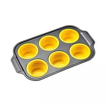 Foldable Silicone Muffin Pan 12 or 6 Cups Non Stick Cupcake Mold for Easy Baking and Cleaning in Food Grade Material 6 жёлтый