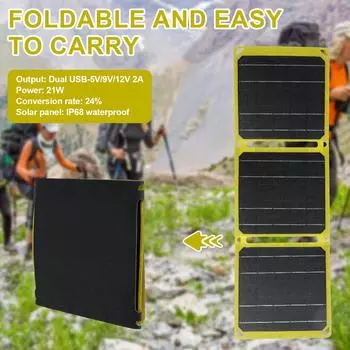 Foldable Solar Panel Ip68 Waterproof Portable Etfe-Monocrystalline Silicon Solar Panel Charger with 5v/9v/12v USB Type C Output флуоресцентный зеленый