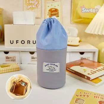 Foldable Toiletry Bucket Pencil Box Blue and White Puppy Cylinder Pen Bag Travel