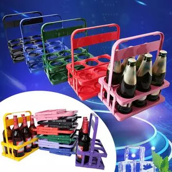 Folding Beer Basket Reusable Drink Holder Storage Rack Drink Kitchen Handle Holder KTV Beverage Q9G8 black-1pcs