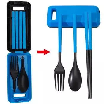 Folding Cutlery Box Plastic Tableware Kit Outdoor Three Piece Suit Travel