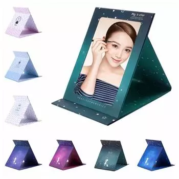 Folding Desktop Stand Mirror High Definition Vanity Mirror Simple Fold Makeup Mirror Unisex зелёный